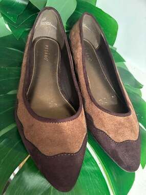 Pesaro Poppy Brown Two-Tone Faux Suede Almond-Toe Flats